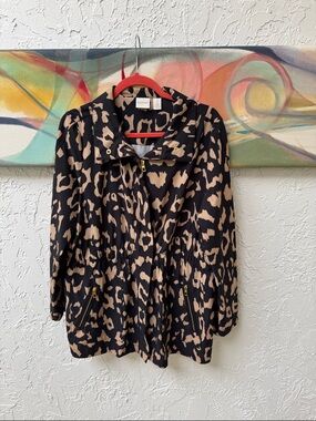 Zenergy by Chico’s Leopard-Print Zip Jacket with pockets - Black & Tan